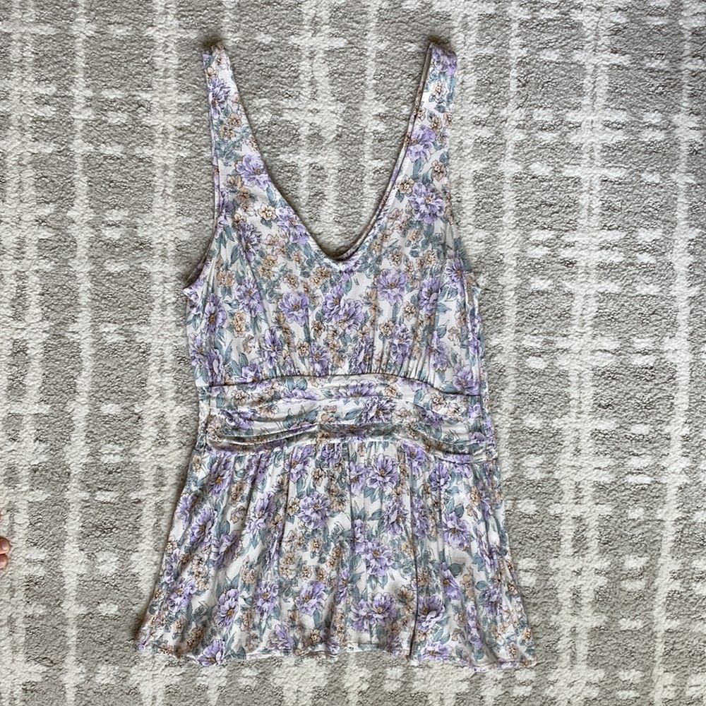 •American Eagle• Bohemian Floral Peplum V-Neckline Tank Top